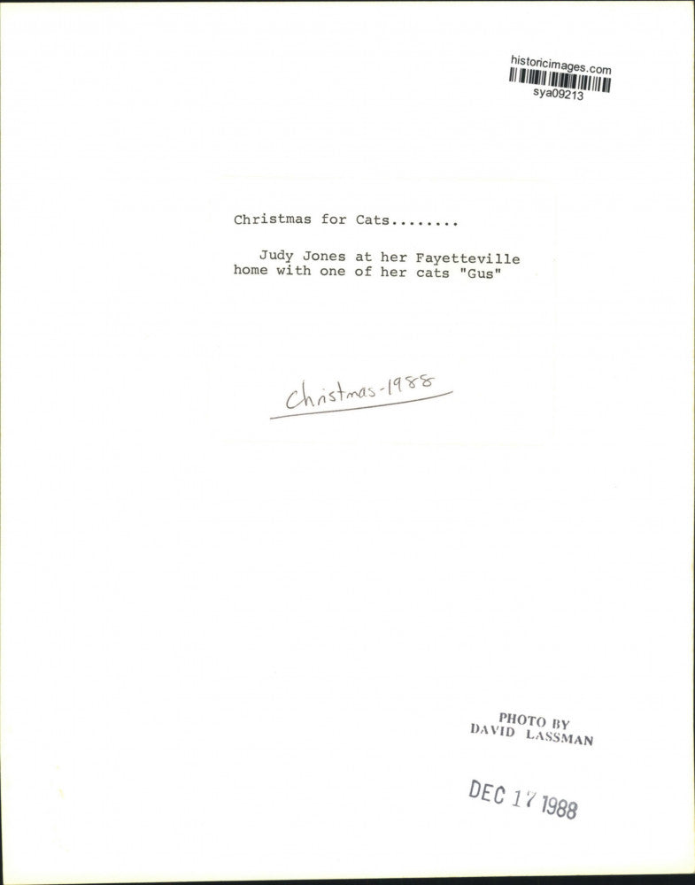 1988 Press Photo Judy Jones with Pet Cat "Gus" At Christmas - sya09213