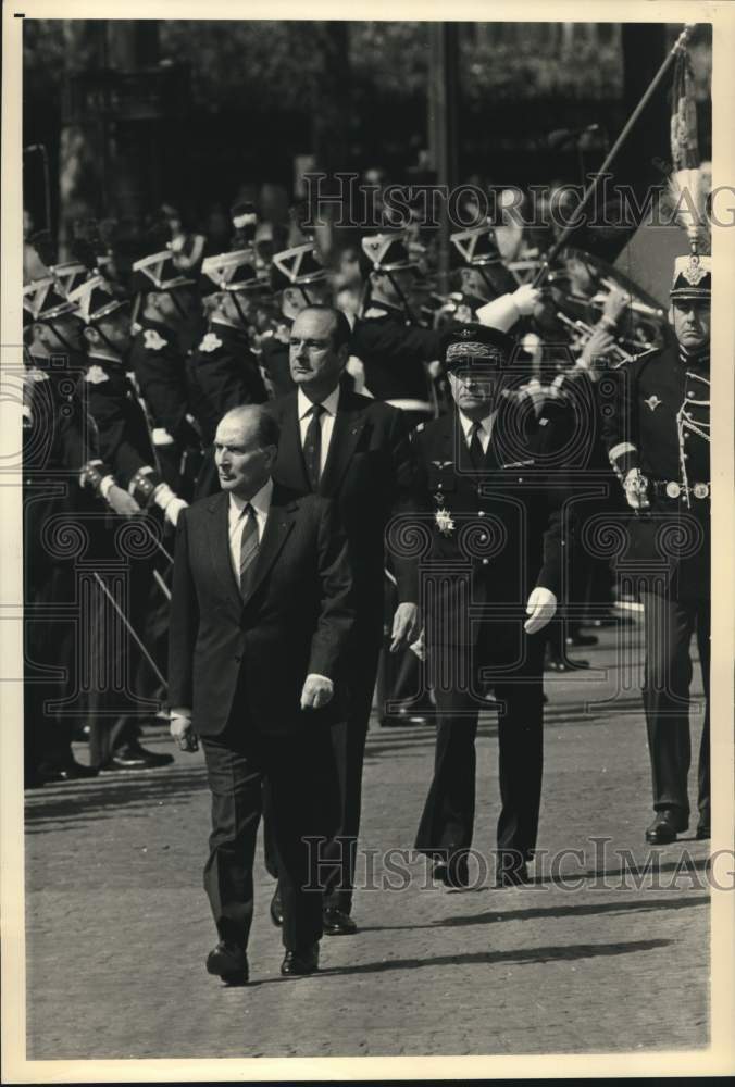 1987 Press Photo French President Francois Mitterrand Reviews Troops in Paris