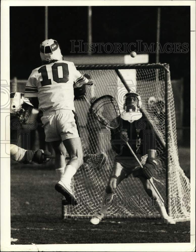 1984 Press Photo Bob Ryan, West Genesee Lacrosse Goalie at Game with Bob Kuadal- Historic Images