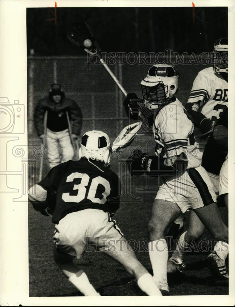 1984 Press Photo Dave Conley, West Genesee Lacrosse Player at Baldwinsville Game- Historic Images