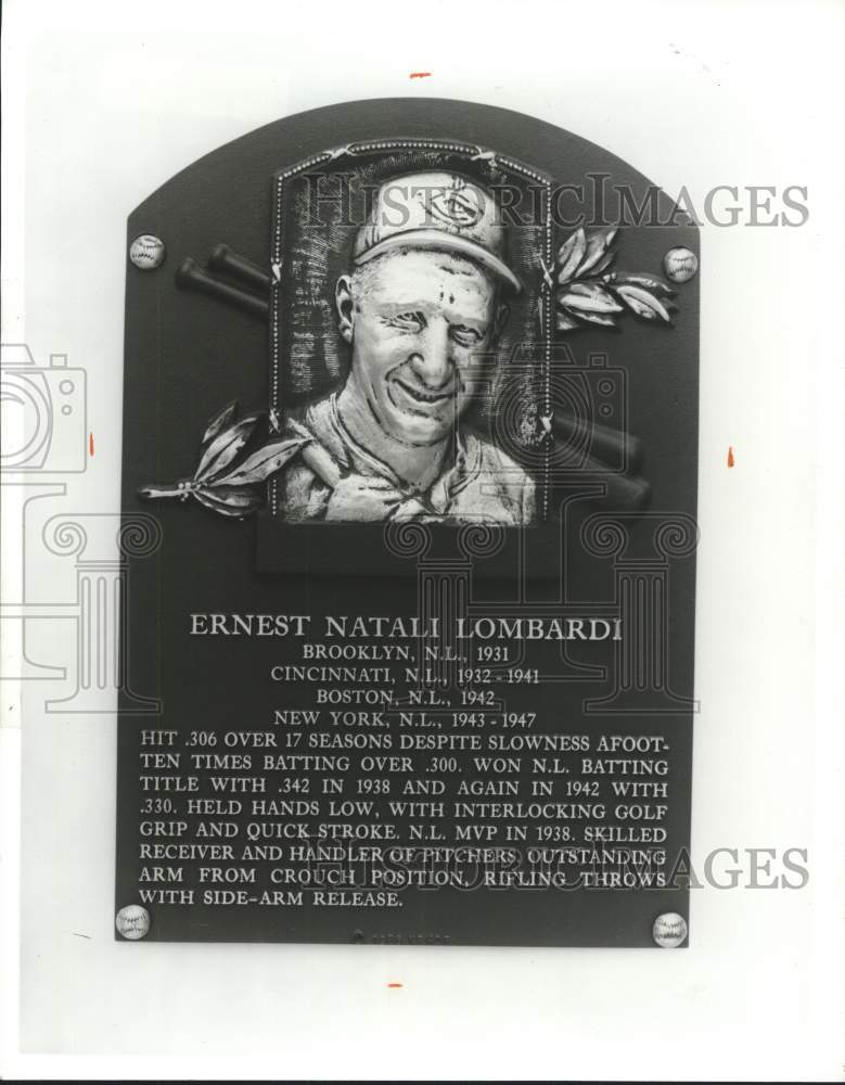 Press Photo Ernest Natali Lombardi Baseball Player Plaque - sya17782- Historic Images