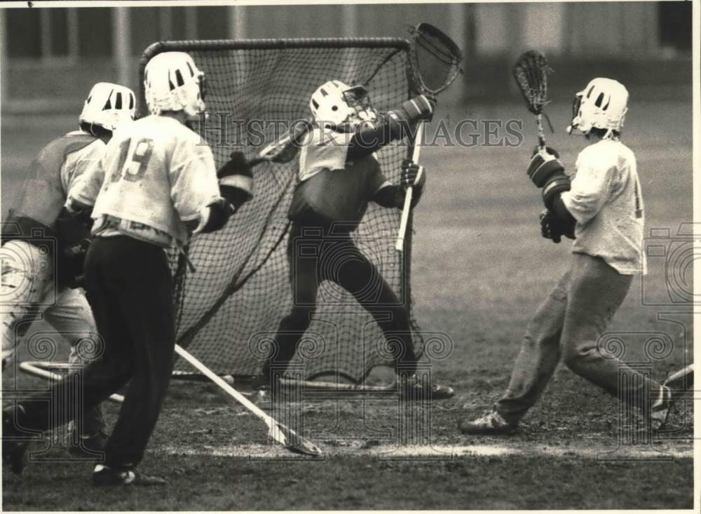 1989 Press Photo West Genesee High School Lacrosse Team Members at Practice- Historic Images