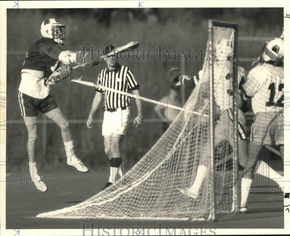 1988 Press Photo West Genesee Lacrosse Goalie Chris Macrides at Game - sya18110- Historic Images