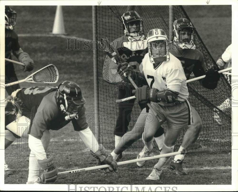 1985 Press Photo David Smith, West Genesee High School Lacrosse Player at Game- Historic Images