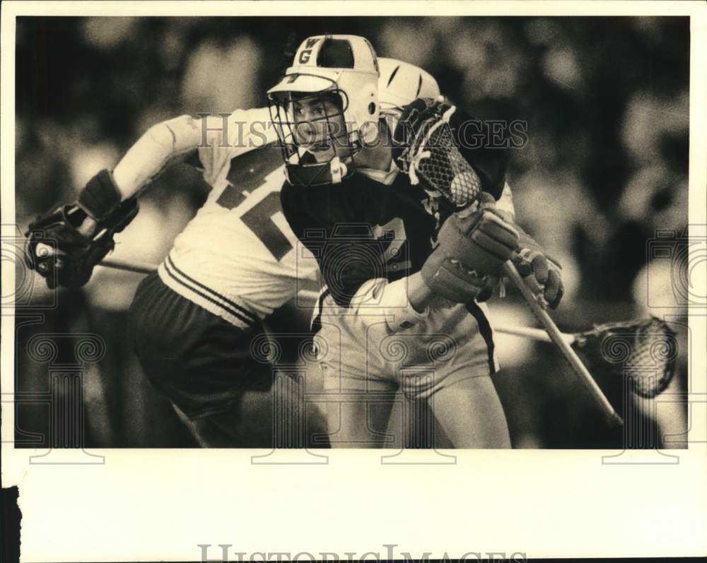 1984 Press Photo West Genesee Lacrosse Player Kelly Carr at Fairport Game- Historic Images