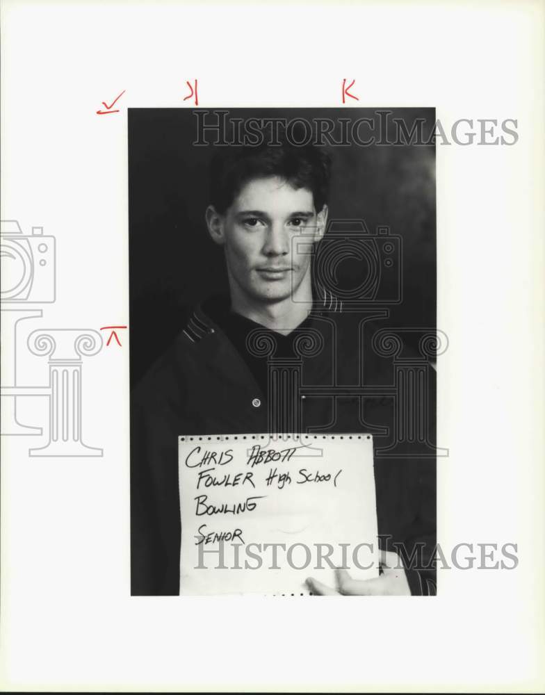 1990 Press Photo Chris Abbott, Fowler High School Bowling Athlete - sya20344- Historic Images