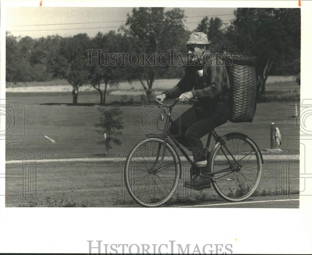 Press Photo Walter Holden of Hounsfield New York Riding Bicycle on Road