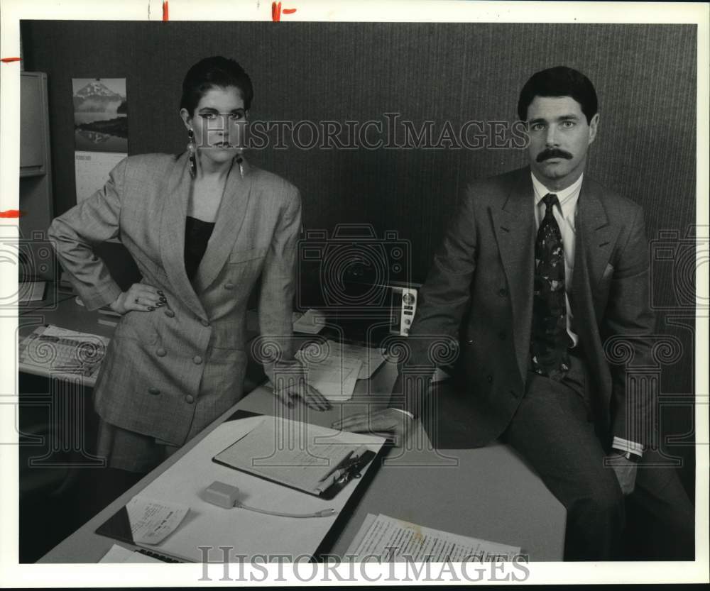 1991 Press Photo Fashion Models Pose in Office Attire - sya27805- Historic Images