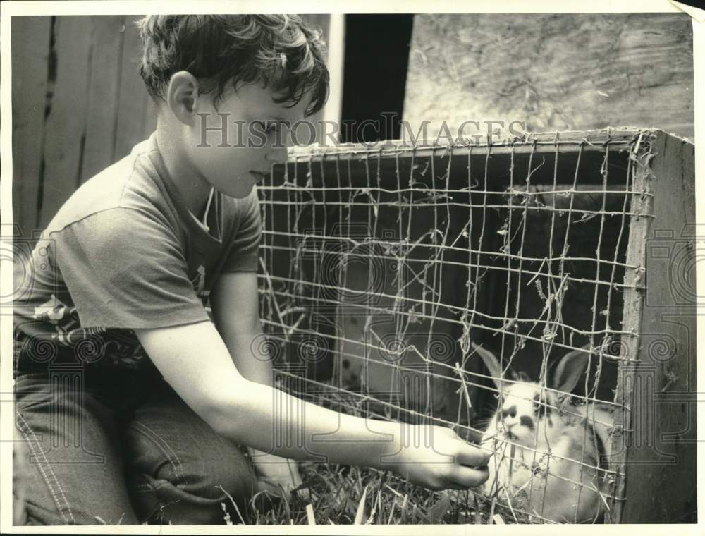 Press Photo Carl Crawford with Bunny at Farm in Sterling, New York - sya52073- Historic Images