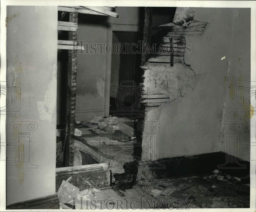 1966 Press Photo Wall torn inside Home with Trash strewn about - sya56655- Historic Images