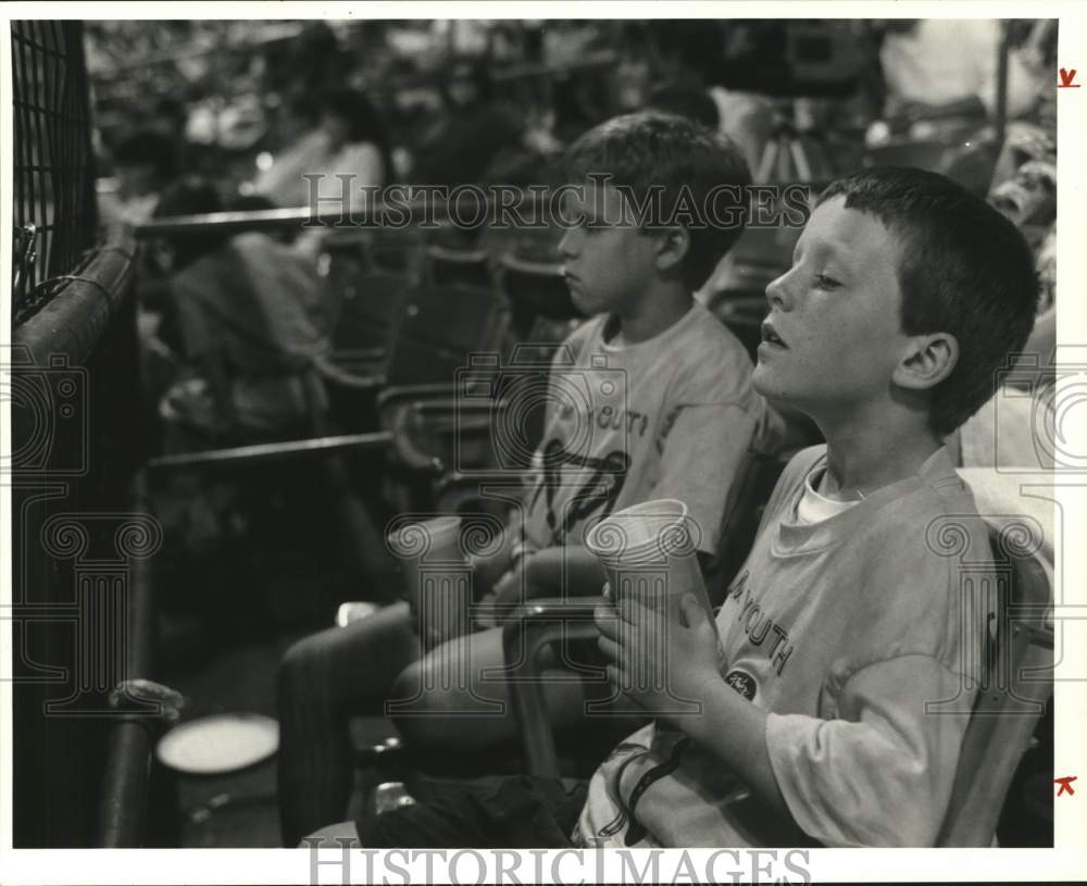 1990 Press Photo Boys Watch Syracuse Chiefs Baseball Game at MacArthur Stadium- Historic Images