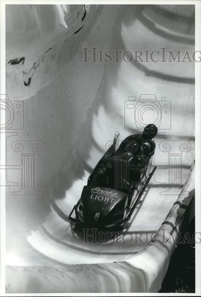 Press Photo Bobsledders Enjoying Run at Lake Placid, New York - sya64318- Historic Images