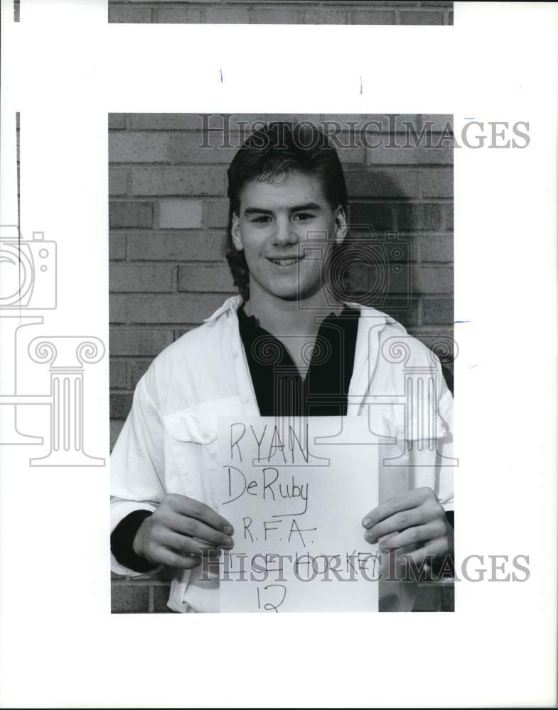 1990 Press Photo Ryan DeRuby, Ice Hockey Player in High School - sya64530- Historic Images