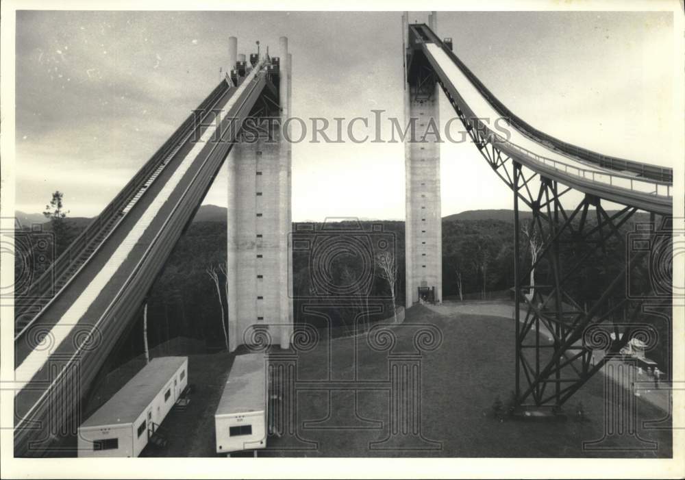 1985 Press Photo Olympic Ski Jumps at Lake Placid, New York - sya68423- Historic Images