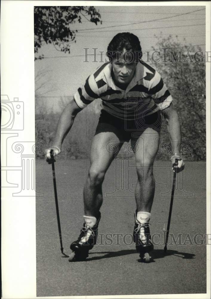 1984 Press Photo Walter Burkhardt of Oswego Inline Skating at Skiing Practice- Historic Images