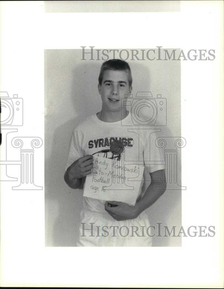 1990 Press Photo New York-Andy Komrowski, 16, Cato-Meridian football player- Historic Images