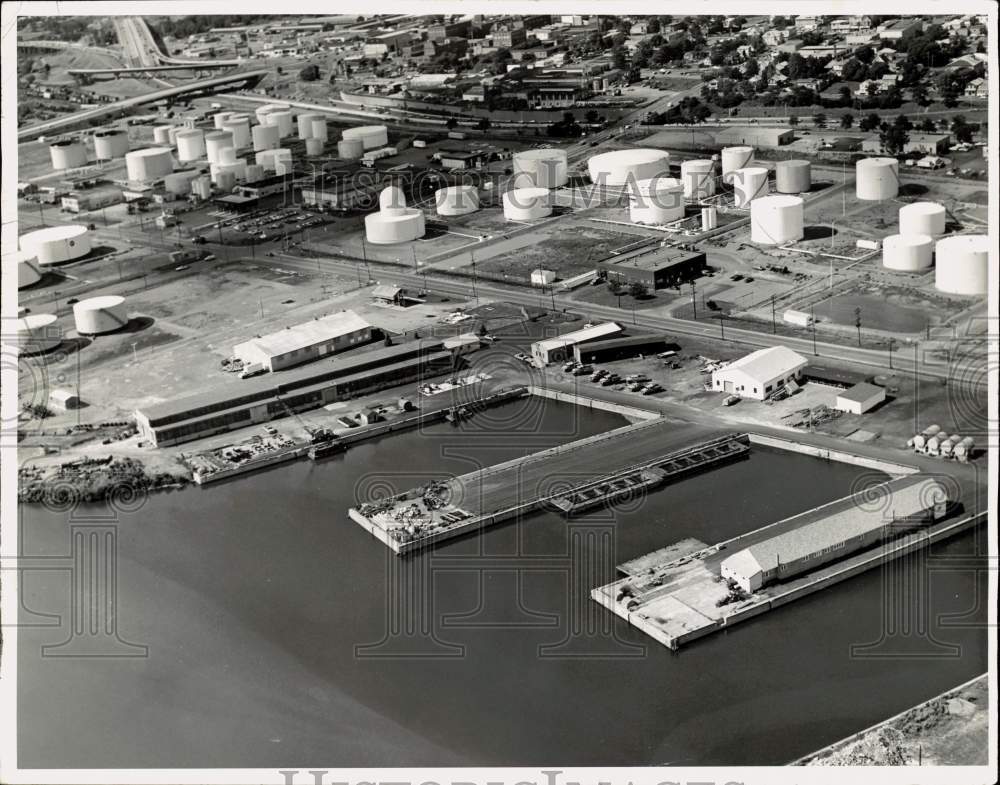 1985 Press Photo Air view of New York State Barge canal terminal in Oil City.- Historic Images