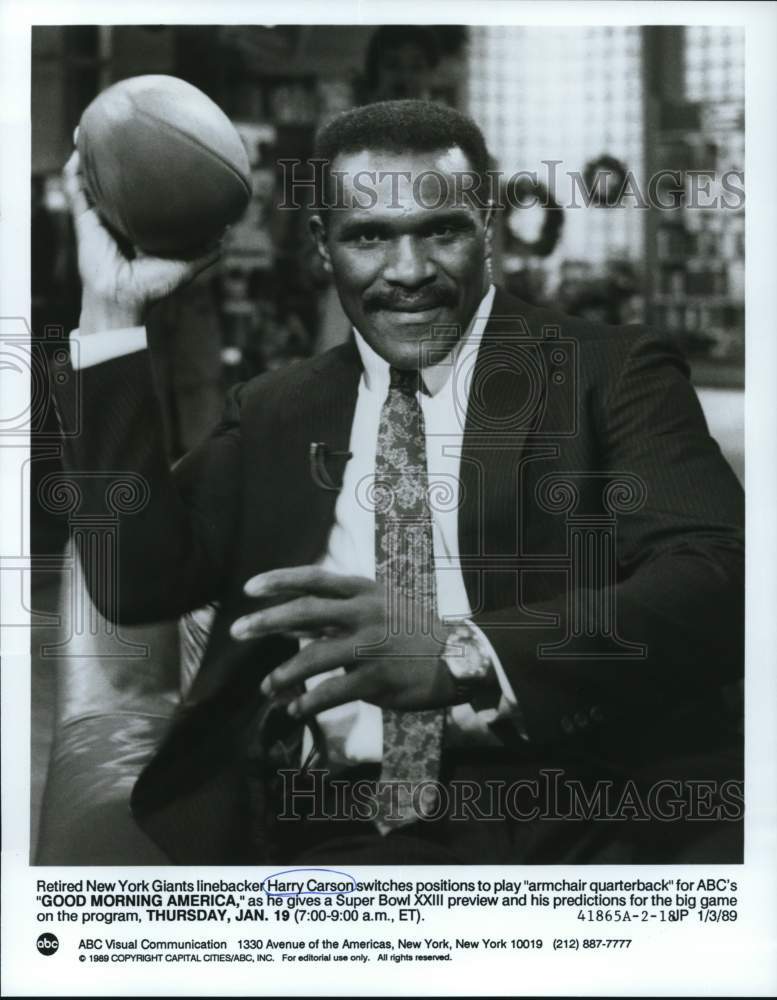 1989 Press Photo Retired New York Giants Football Player Harry Carson on ABC-TV- Historic Images
