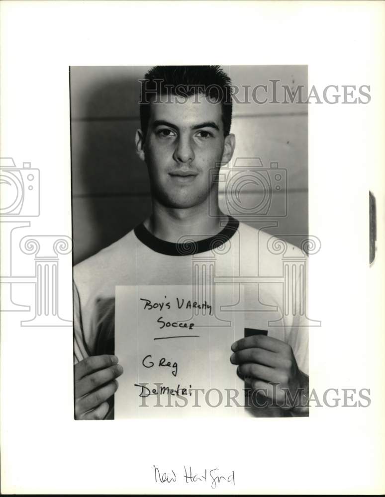 1989 Press Photo Greg DeMetri, Boy&#39;s Varsity Soccer Player at New Hartford- Historic Images