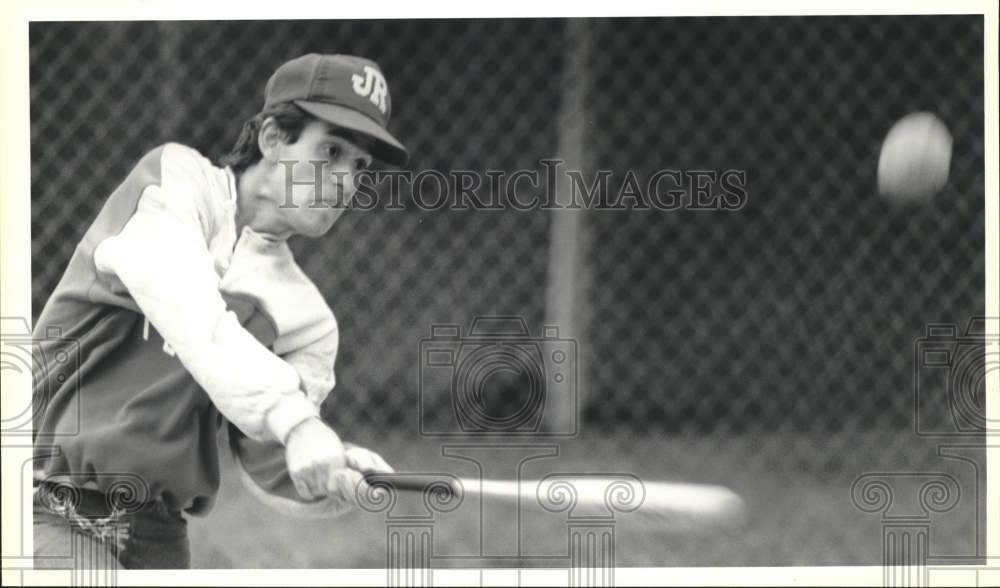 1990 Press Photo Jeff Hibson Playing Baseball at Suggett Park in Cortland- Historic Images