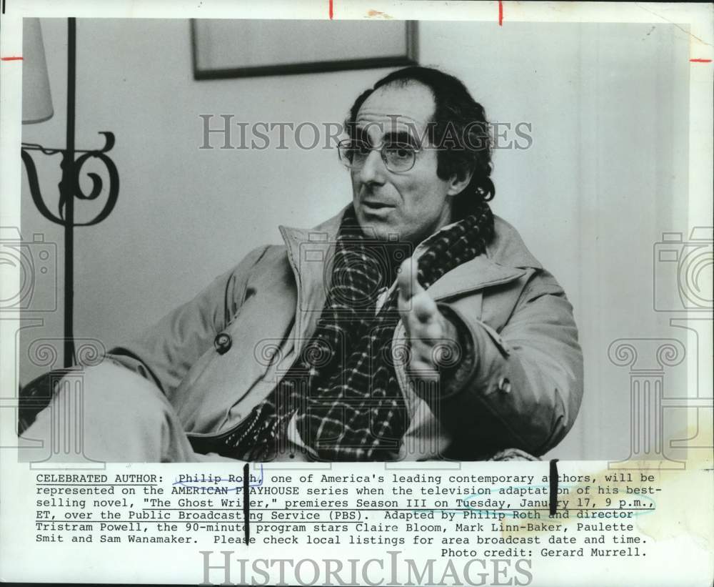 1987 Press Photo Contemporary author Philip Roth appears in American Playhouse- Historic Images