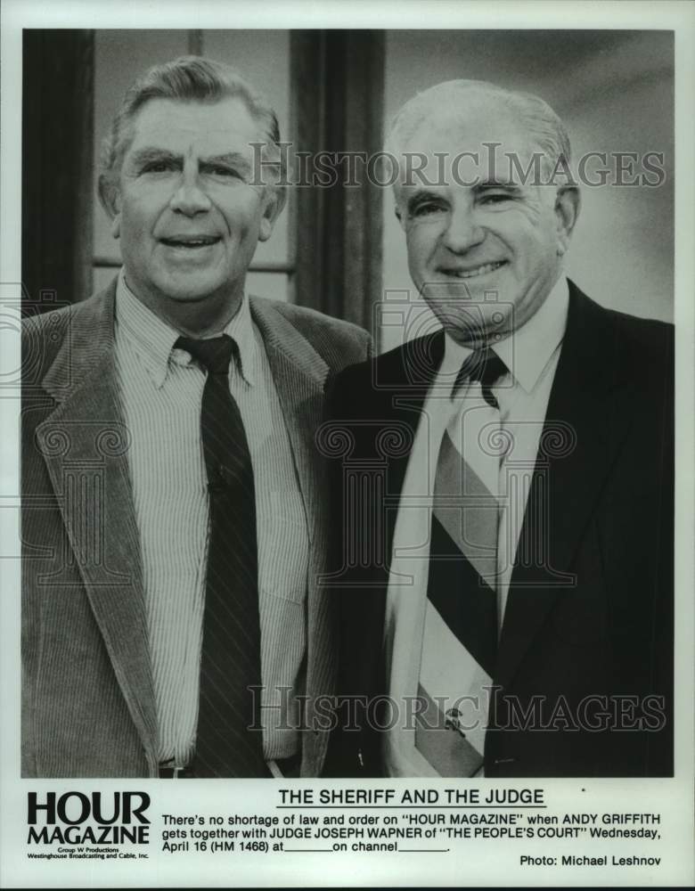 Press Photo Andy Griffith and Judge Joseph Wapner on "Hour Magazine" - syp10637- Historic Images