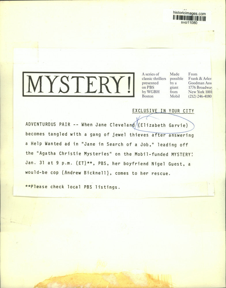 Press Photo Elizabeth Garvie and Andrew Bicknell in "Agatha Christie Mysteries"