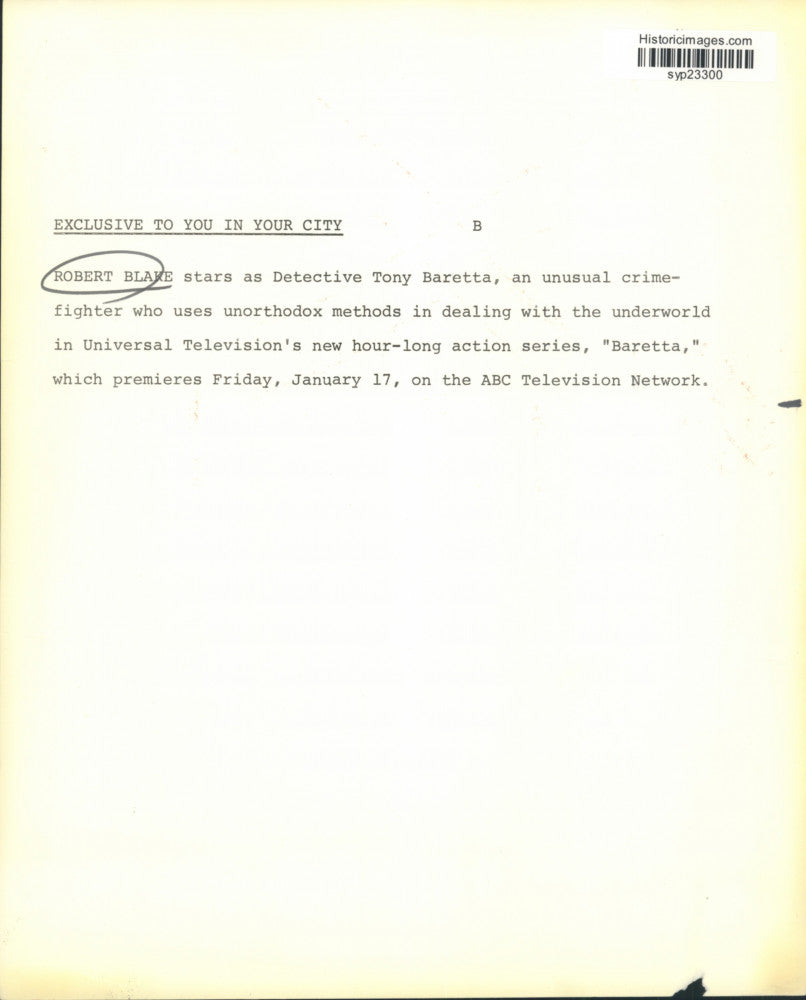 Press Photo Actor Robert Blake Starring in "Baretta" Television Movie