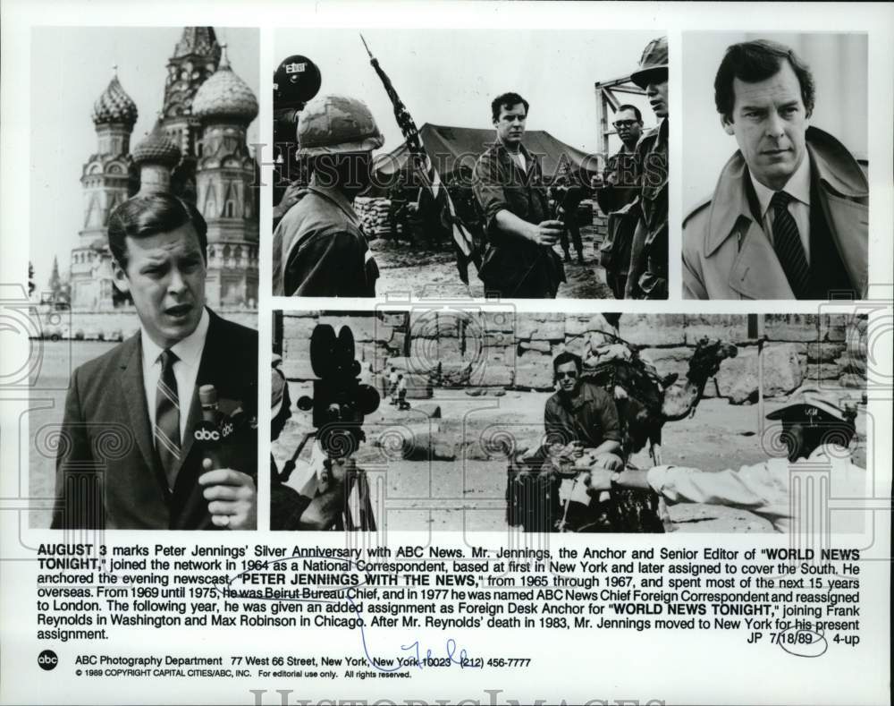 1989 Press Photo Peter Jennings in Composite on &quot;World News Tonight&quot; on ABC-TV- Historic Images