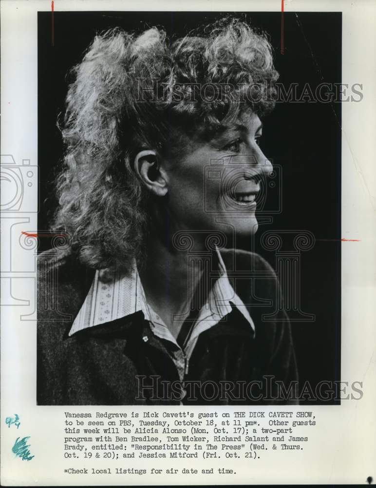 1986 Press Photo Actress Vanessa Redgrave, guest on "The Dick Cavett Show"- Historic Images