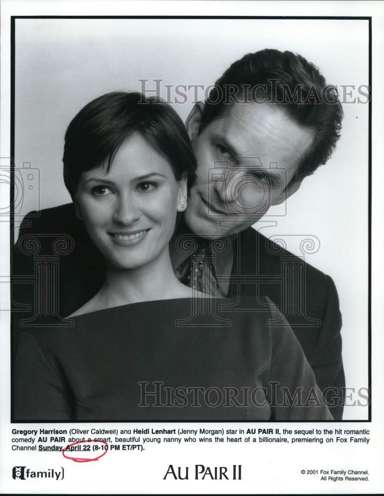 2001 Press Photo Actors Jenny Morgan, Oliver Caldwell in "Au Pair II" Movie