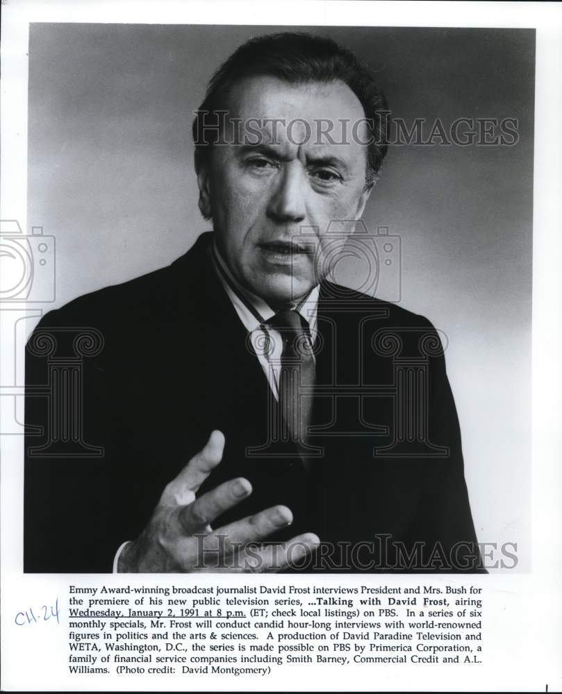 1991 Press Photo David Frost, Television Host for &quot;...Talking With David Frost&quot;