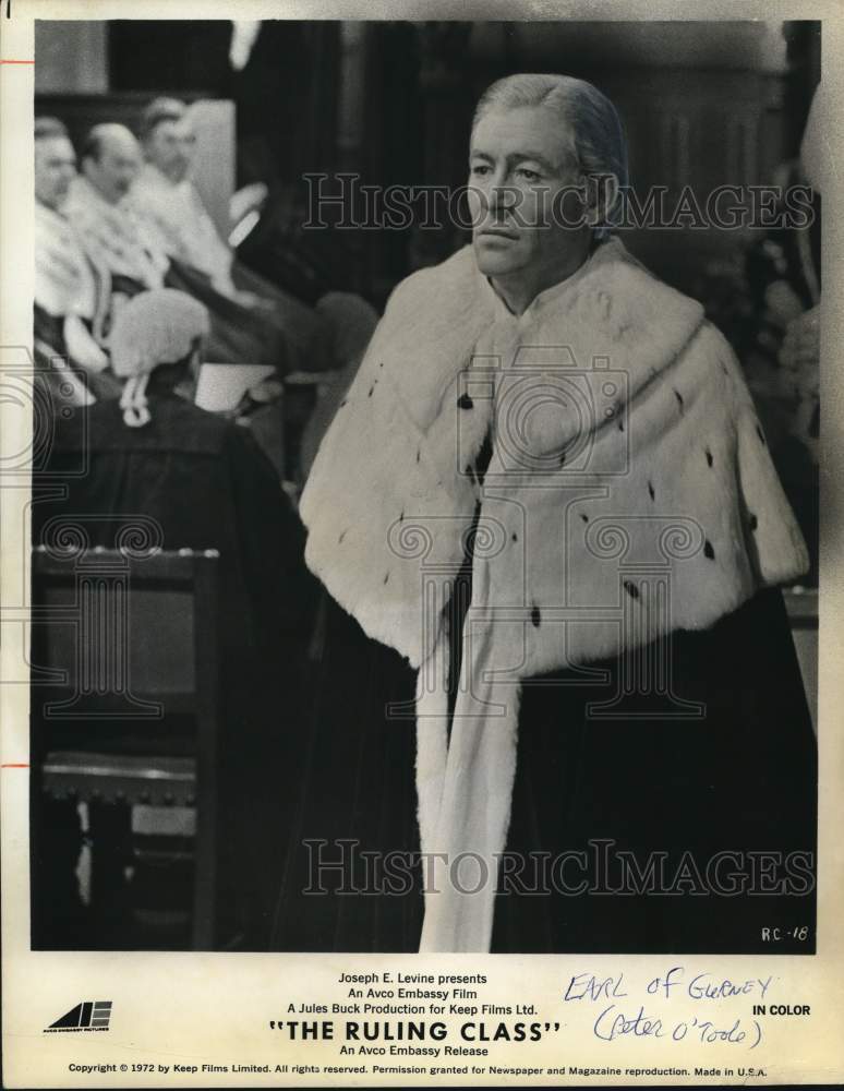 1972 Press Photo Actor Peter O'Toole Starring in "The Ruling Class" Movie