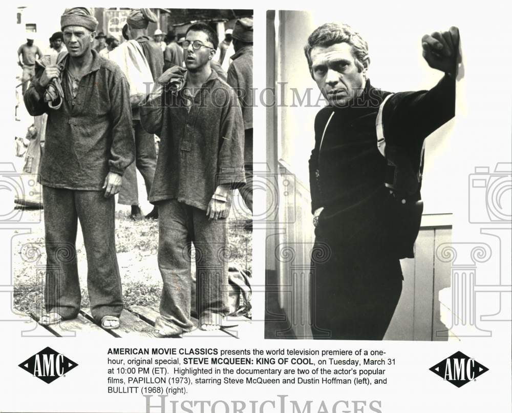 1968 Press Photo Actors Steve McQueen & Dustin Hoffman in Film Scenes- Historic Images