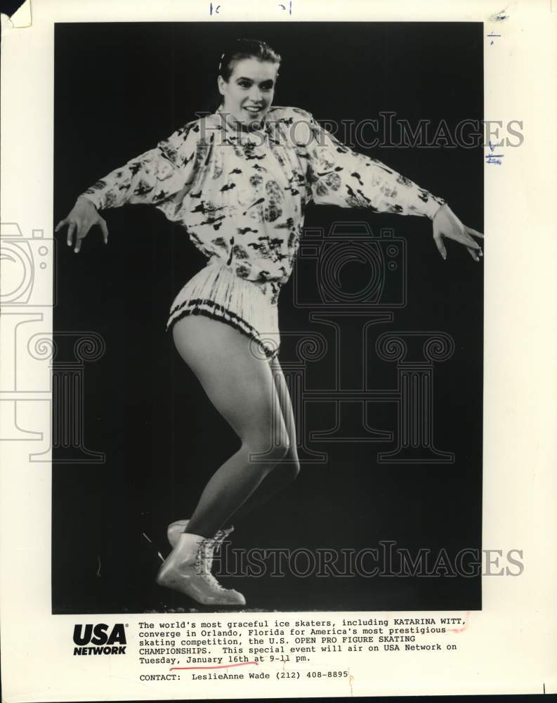 1990 Press Photo Katarina Witt in "U.S. Open Pro Figure Skating Championships"- Historic Images