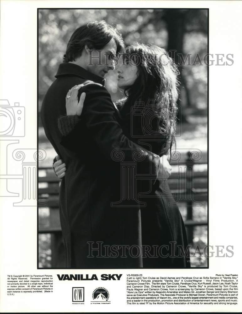 2001 Press Photo Actors Tom Cruise, Penelope Cruz in "Vanilla Sky" Movie- Historic Images