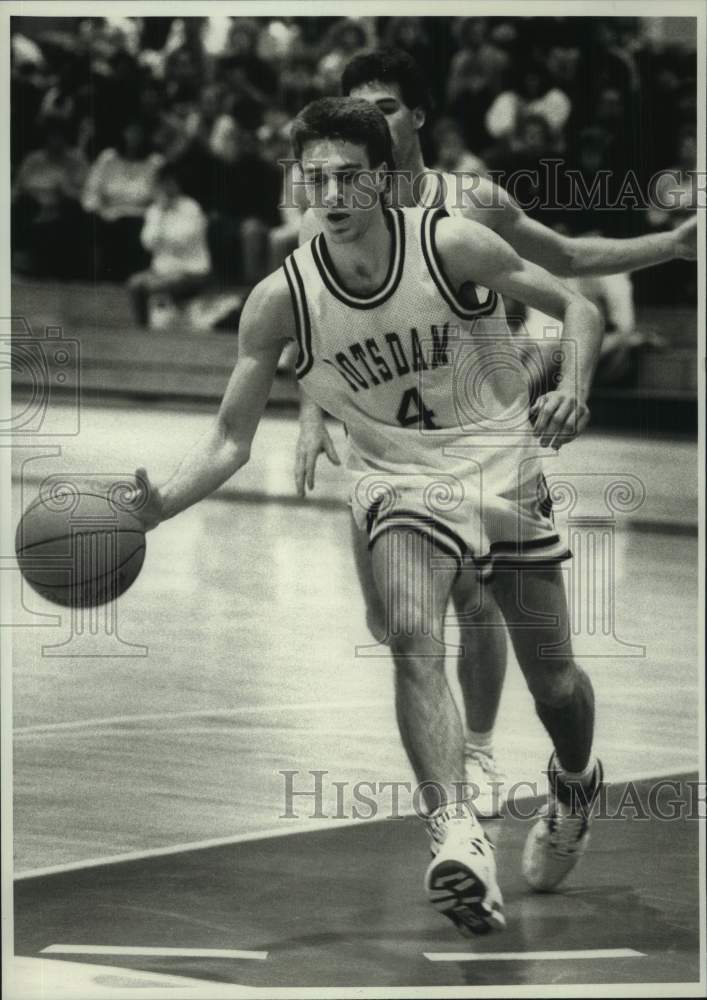 1989 Press Photo Potsdam State basketball shooting guard Steve Babiarz dribbles- Historic Images