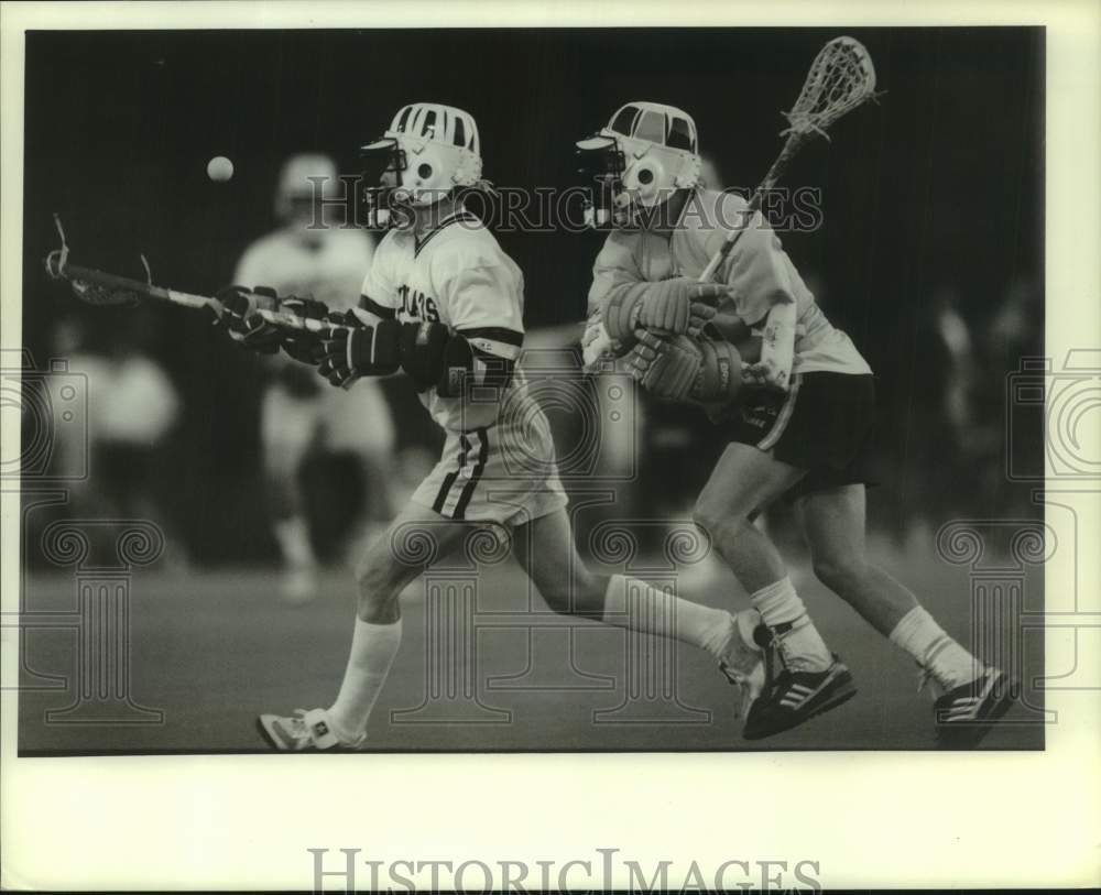 1990 Press Photo West Genesee & Irondequoit High Schools Play Lacrosse- Historic Images