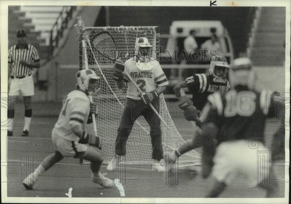 1986 Press Photo Jim Gyory in Lacrosse Game at Syracuse University - sys05752- Historic Images