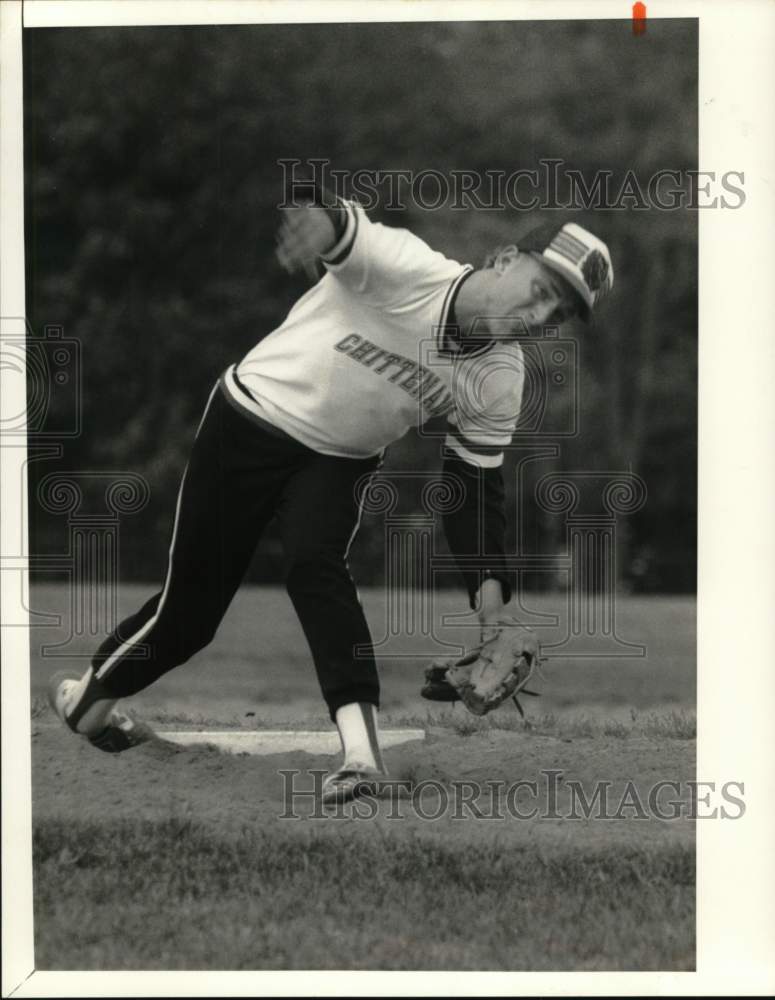 Press Photo Chittenango baseball pitcher Steve Barr follows through on pitch- Historic Images