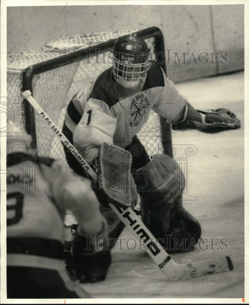 1987 Press Photo Scott LaGrand, Adirondack goalie at Empire State Games, New Yor- Historic Images