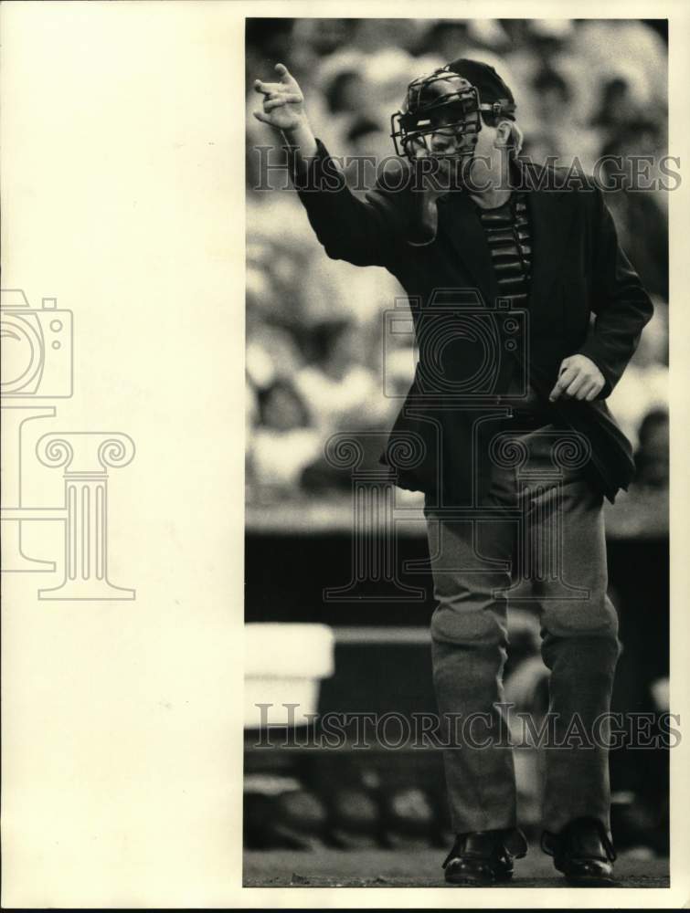 1986 Press Photo Baseball Umpire Len VanMeader at Rochester and Syracuse Game- Historic Images