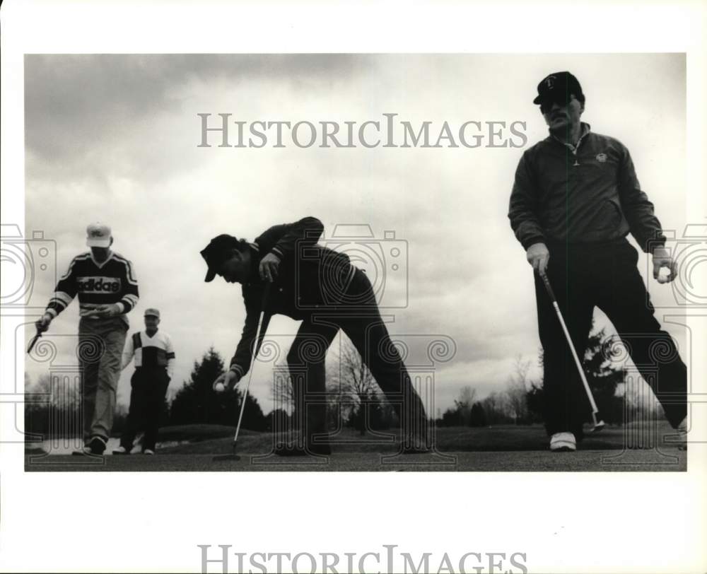 1990 Press Photo Golfers enjoy a warm winter day at Liverpool Country Club- Historic Images