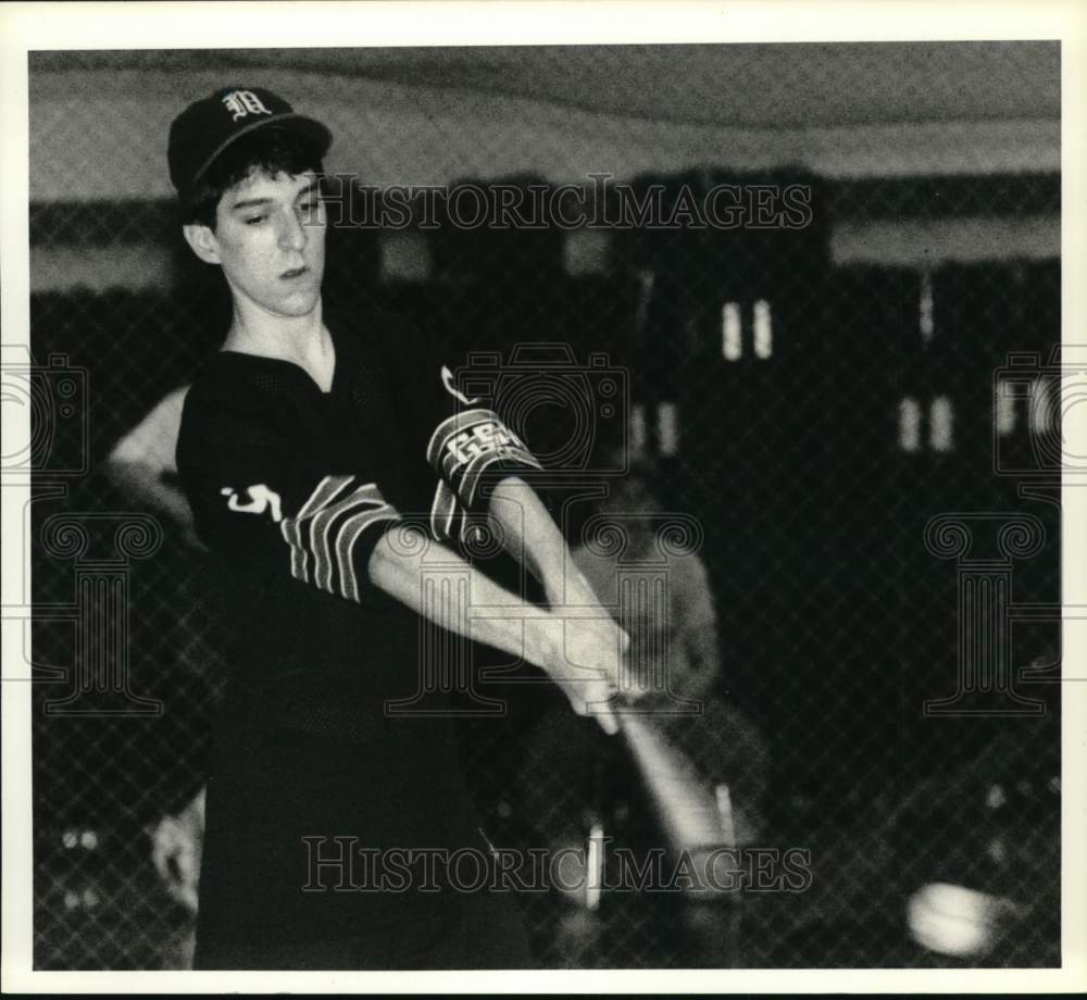 1990 Press Photo Christian Brothers Academy baseball player Jim Greeley swings- Historic Images