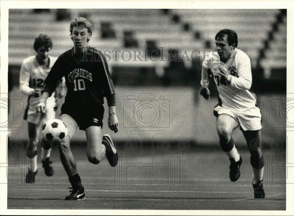 1987 Press Photo Pat Nicholson plays Soccer in &quot;D&quot; Division Boys Championship- Historic Images