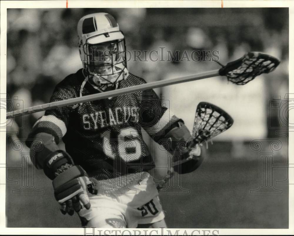 1986 Press Photo Todd Curry, Syracuse University Lacrosse Player at Game- Historic Images