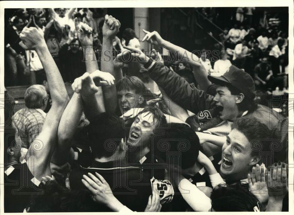 1988 Press Photo Central Square Basketball Players and Fans at Game Victory- Historic Images