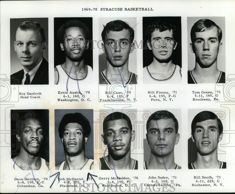 1969 Press Photo Syracuse Basketball Coach Roy Danforth with Players in Roster- Historic Images