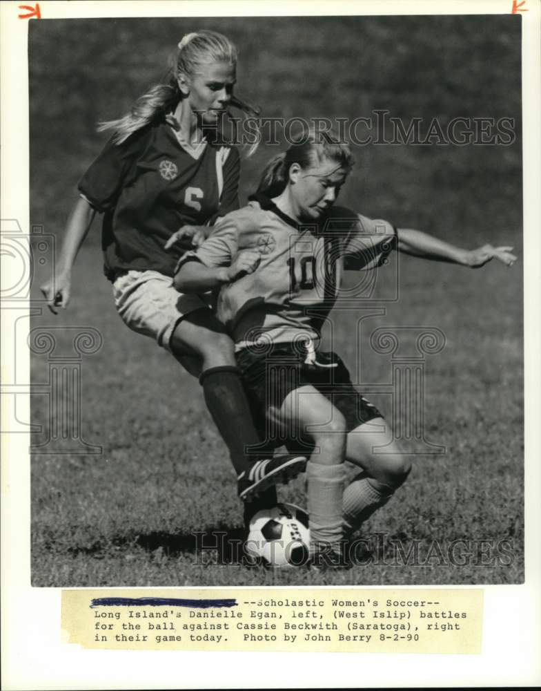 1990 Press Photo Danielle Egan and Cassie Beckwith in Empire State Soccer Game- Historic Images