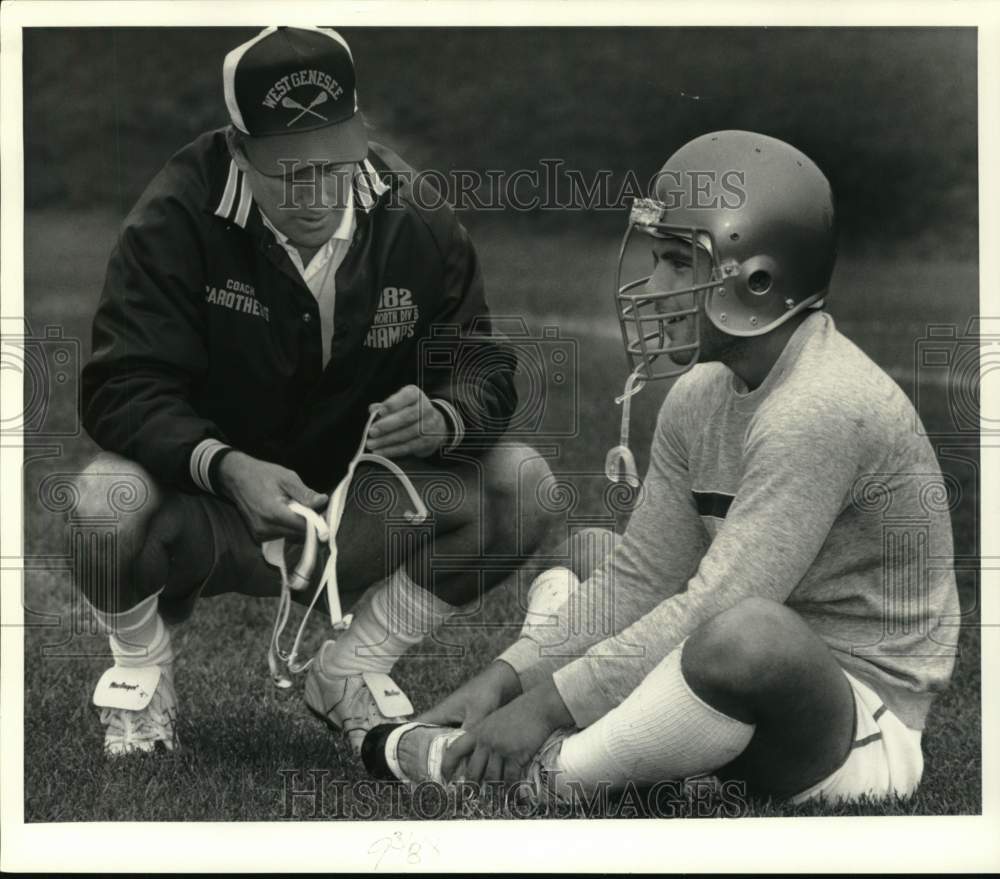 1987 Press Photo West Genesee Football Coach Joe Carothers with Player- Historic Images